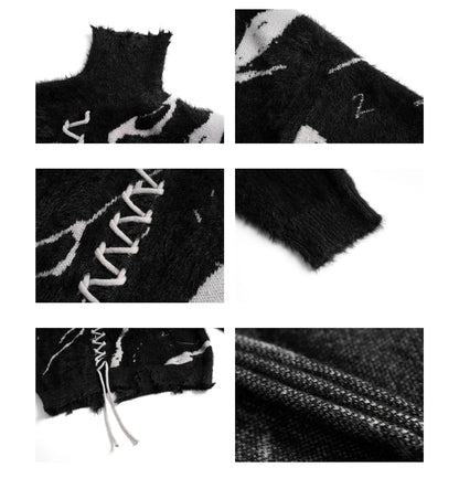 Distressed Splicing Turtleneck Sweaters Men Women Pullover Knit Sweater Jumper Fall Winter Hip Hop Streetwear Black Sweater Y2K Street King Limited