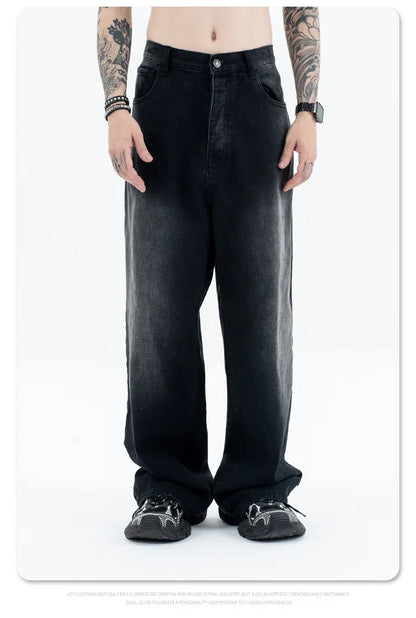 24Spring wash black ash straight tube baggy jeans Street King Limited