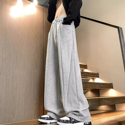 winter mens gray thickened straight leg sweatpants 2025 high street baggy drape pants korean fashion y2k casual trousers casual joggers