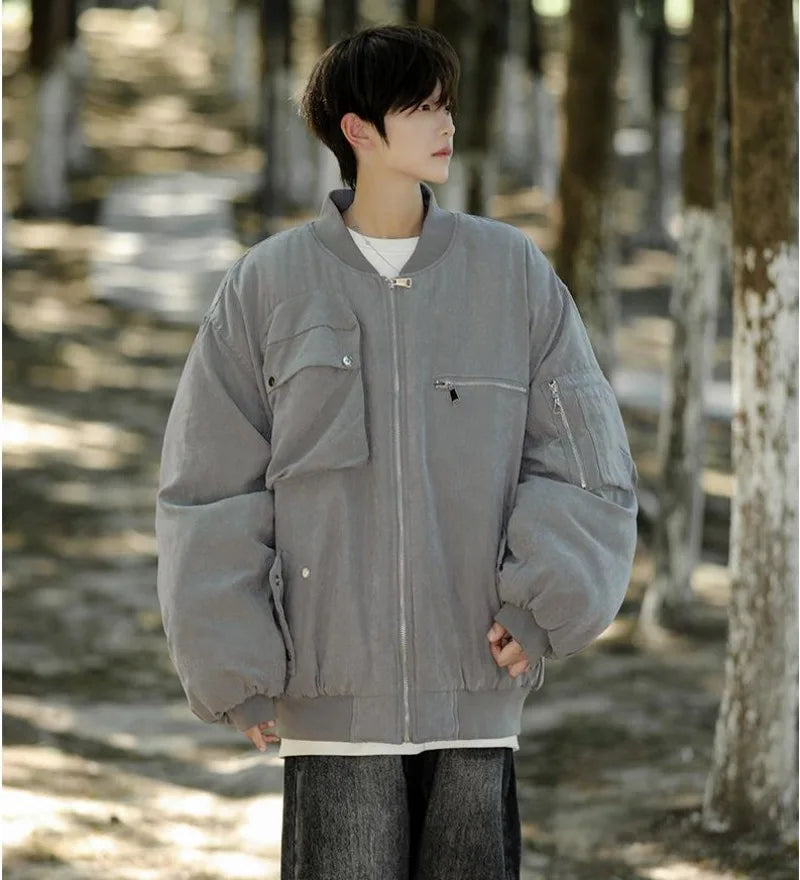 High Street Pilot Cotton Jackets Mens Thickening Winter Tooling Trendy Profile Warm Bomber Coats Unisex Baseball Collar Parkas Street King Limited