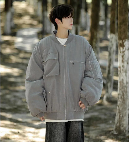 High Street Pilot Cotton Jackets Mens Thickening Winter Tooling Trendy Profile Warm Bomber Coats Unisex Baseball Collar Parkas Street King Limited