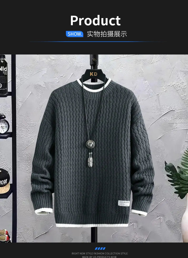 Stripe Sweaters Men Winter Korean Style Mens Warm Sweater Men Fashion Sweaters Splicing Color Patterns Men's Wool Pullovers Male Street King Limited