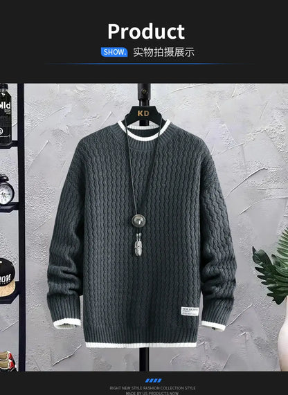 Stripe Sweaters Men Winter Korean Style Mens Warm Sweater Men Fashion Sweaters Splicing Color Patterns Men's Wool Pullovers Male Street King Limited