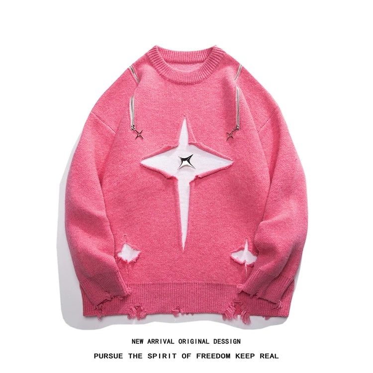 Gothic Men's Sweater Hip Hop Streetwear Long Sleeved Round Neck Tops Oversized Autumn New Knitwear Sweaters Jumpers Street King Limited