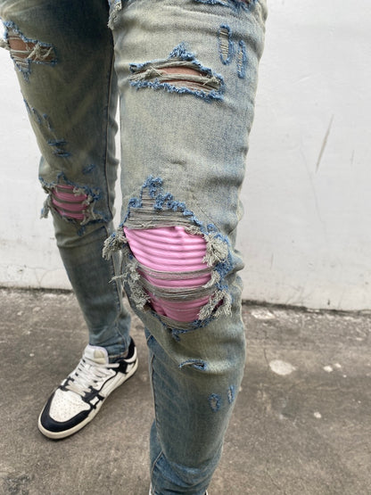 destroied ripped holes patckwork denim jean mens casual distressed washed biker jeans new fashion high street slim pants joggers unique joggers style 2370