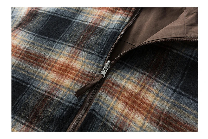 double side wearable coach jacket men streetwear fashion cleanfit splice plaid loose casual outdoor cargo jacket boyfriend coat unique cargo style 827