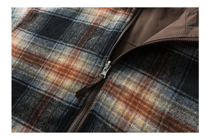 double side wearable coach jacket men streetwear fashion cleanfit splice plaid loose casual outdoor cargo jacket boyfriend coat unique cargo style 827