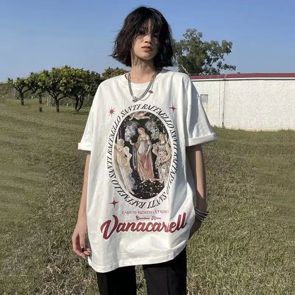 Pure cotton American retro right shoulder T-shirt for men and women in summer versatile loose half-sleeved American short sleeve Street King Limited