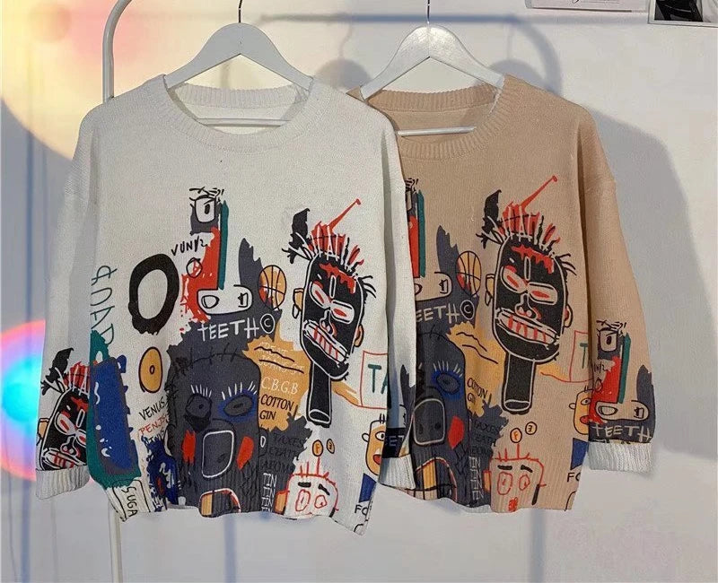 Rainbowtouches Men Sweaters High Street Graffiti Crew Neck Trendy Vintage Knitted Sweater Spring And Autumn Mens Clothing Street King Limited