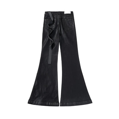 Streetwear Black Wax Leather Strecth Jeans for Men Ropa Hombre Baggy Y2k Flare Pants Oversized Straight Denim Trousers Street King Limited