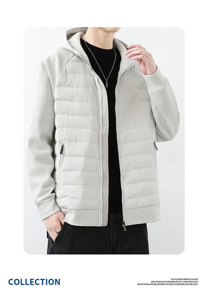90 duck down jacket men fashion splice loose casual lightweight down hooded down jacket winter warm hoody coat outerwear unique default style 1117