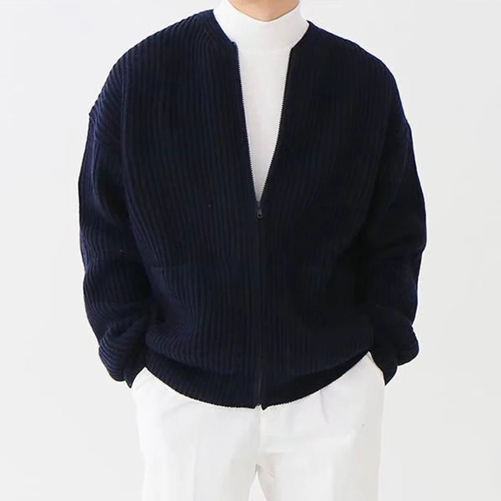 Korean Color Round Neck Knitted Cardigan Jacket For Men 2023 Autumn Winter Fashion Youth Trend Versatile Casual Breathable Top Street King Limited