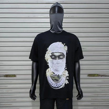 2024ss New IH NOM UH NIT T-shirt Masked Gold Necklace Printing Men Woman Good Quality Chaopai Top Tees Street King Limited