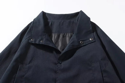 japanese spring jacket mens single breasted stand collar harajuku unisex coats solid big pocket drawstring casual men outwear unique default style 1893