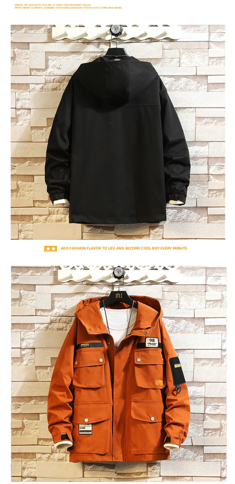 men jacket multi pockets hooded outwear korean fashion patch jackets zipper coats retro techwear oversize men clothing unique default style 377