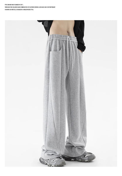 winter mens gray thickened straight leg sweatpants 2025 high street baggy drape pants korean fashion y2k casual trousers unique joggers style 148