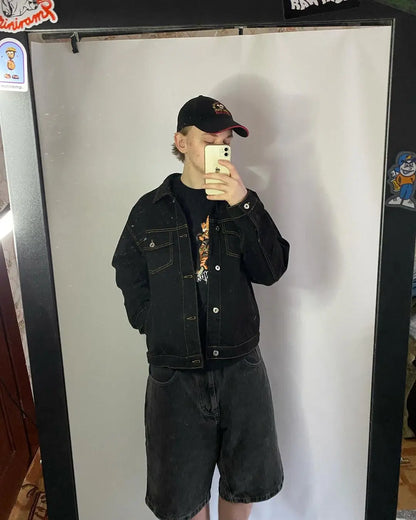 Harajuku Big Boy Embroidery Graphic Pants Retro Hiphop Cartoon Streetwear Denim Shorts Y2k Baggy Jorts Gym Basketball Shorts Men Street King Limited