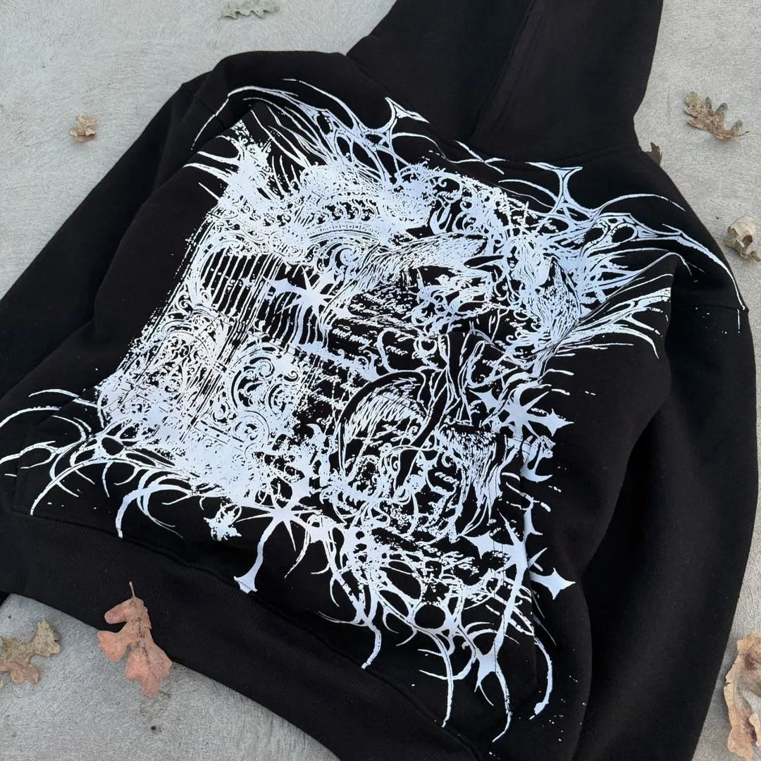 Y2k Long Sleeved Pullover Oversized Sweatshirt Dark Cartoon Hip-Hop Pattern Hoodie Streetwear Fashion Fall Winter Outfit Ootd Street King Limited