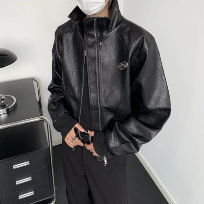 punk leather jacket mens spring standing collar trendy high street coats y2k streetwear hip hop motorcycle outwear 2024 new unique default style 2248