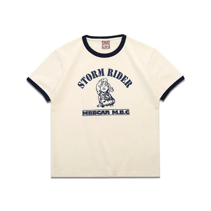 Summer Classical Monroe Retro Men's Short-sleeved T-shirt 100% Cotton Color Contrast Printing Round Neck T-shirt Street King Limited