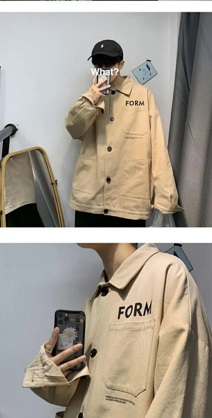 retro japanese workwear vintage style jacket mens spring and autumn korean version trendy handsome loose handsome jacket tops unique default style 4910