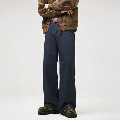 classic primary color jeans mens loose casual straight cleanfit fashion denim jeans pants man streetwear jeans trousers ripped baggy denim