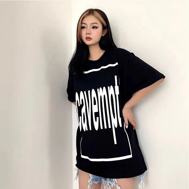 C.E T-shirts Men Woman Good Quality Cotton Casual Loose Vintage Abstract Face Printing Summer O-Neck CAVEMPT Top Tee Street King Limited