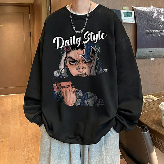New Anime Boy Printed Men's Crewneck Sweatshirts Autumn Y2K Vintage Fleece Pullover Hoodies Streetwear Hip Hop Hoody Clothes Street King Limited