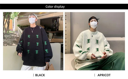 2025 New Ripped Design Crewneck Sweater For Men High Street Patchwork Knitted Jumpers Y2K Vintage Christmas Knitwear Pullovers Street King Limited