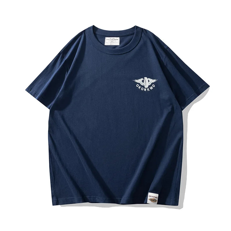New Summer Fashion Vintage Men Street Flying Wheel Print T-shirt Round Neck Thick Short Sleeve Casual T-Shirt 100% Cotton Street King Limited