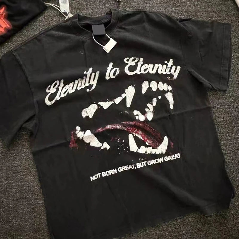Black White Blue SAINT T-shirt Men Woman Good Quality Vintage Cartoon Pattern Printing Loose Casual Top Tees Street King Limited