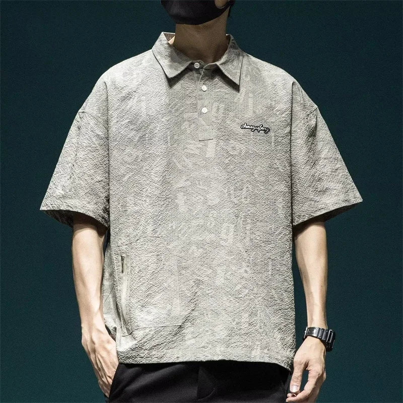 Streetwear Summer Full Letter Printed Polo Shirt For Men New Lapel Button Tee Sh Summer Full Letter Printed Polo Shirt For Men 2024 New Lapel Button Tee Shirts Oversized Short Sleeve Y2K Streetwear T Shirt Fashion Sweater Jacket With Graphic Design For Men