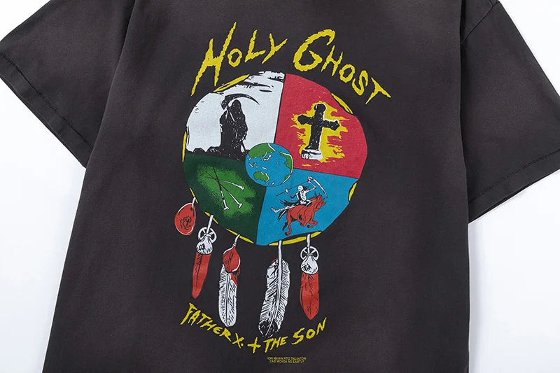 SAINT Short Sleeve Top Tees Men Woman Best Quality Space Exploration Cartoon Photo O-Neck Versatile T Shirt Street King Limited