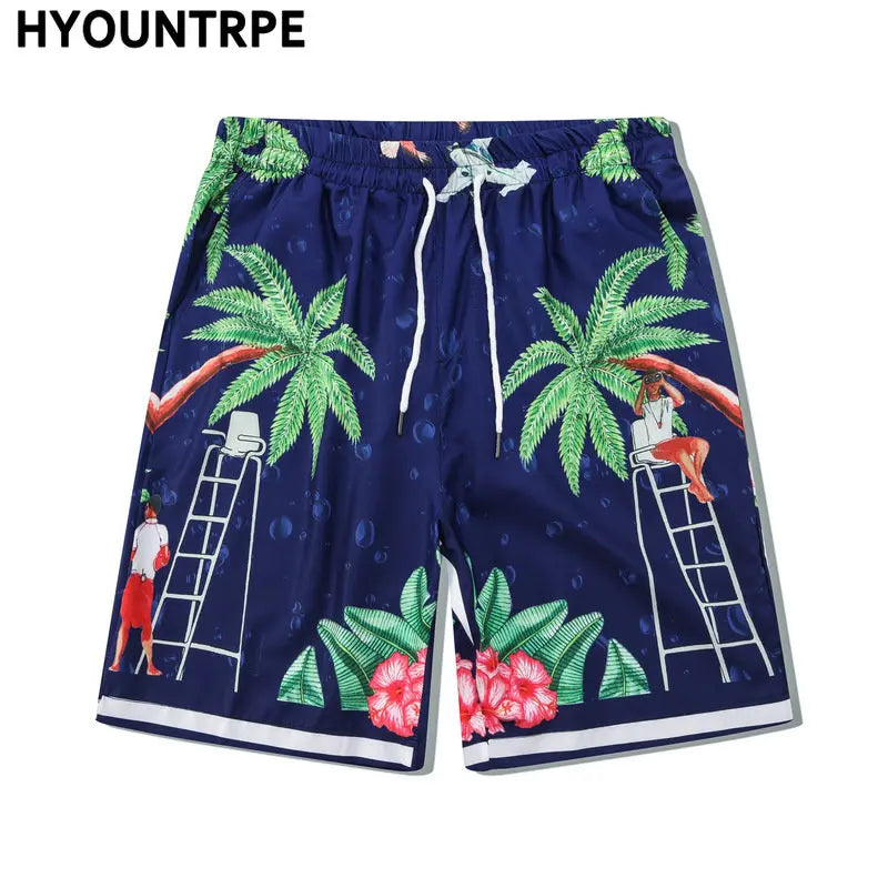 2 Pieces Sets Harajuku Printed Short Sleeves Shirts and Elastic Waist Shorts Joggers Summer Beach Streetwear Hip Hop Mens Sets Street King Limited