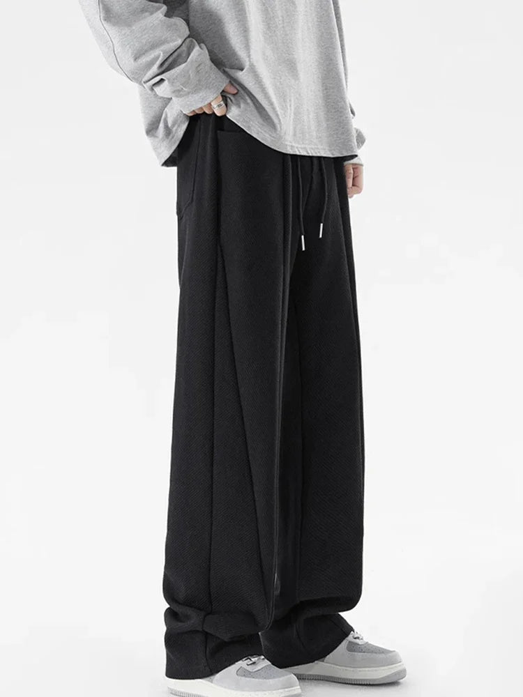 winter mens gray thickened straight leg sweatpants 2025 high street baggy drape pants korean fashion y2k casual trousers unique joggers style 153