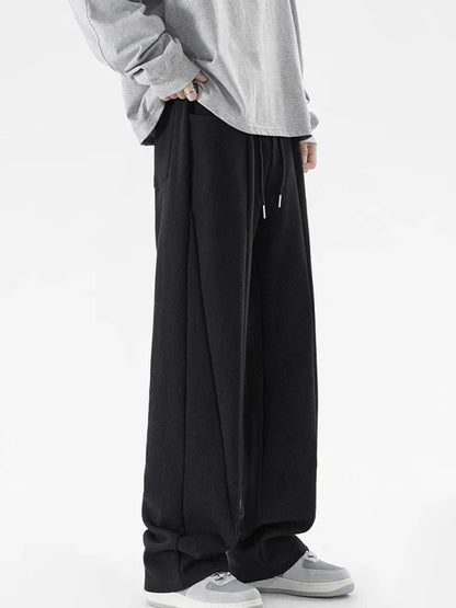 winter mens gray thickened straight leg sweatpants 2025 high street baggy drape pants korean fashion y2k casual trousers unique joggers style 153