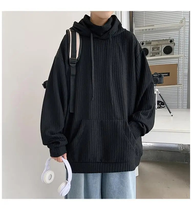 Retro knitted sweatshirt men's Japanese fashion brand ins spring and autumn hooded jacket Hong Kong style outer wear y2k top emo Street King Limited