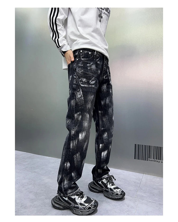 2024 y2k fashion streetwear wide leg denim pants men loose straight jeans high street spring autumn graffiti baggy trousers unique jeans style 948