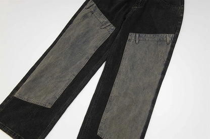 vintage black mens jeans patchwork hip hop baggy jeans man streetwear harajuku loose straight denim pants unique jeans style 4199