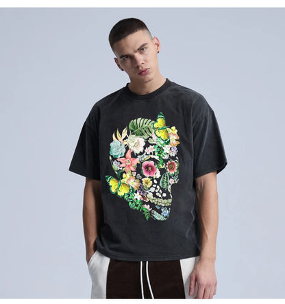 Rainbowtouches 2022 Brand Men's T-Shirt High Street Tidal Current Pink Skull Print Mens Anime Harajuku Creative Hip Pop T-Shirt Street King Limited