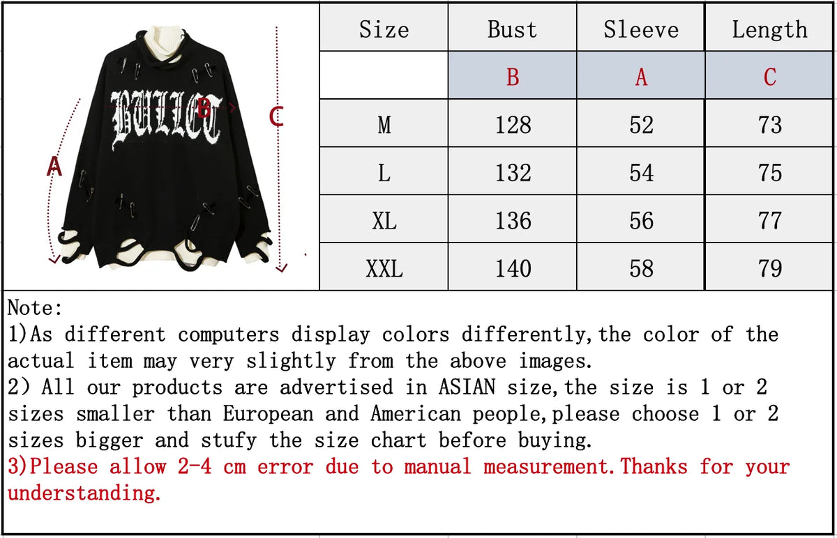 Men Knitted Sweater Harajuku Fake Two Pieces Loose Sweater Casual Ripped Holes Shoulder Long Sleeve Pullover Streetwear Sweaters Street King Limited