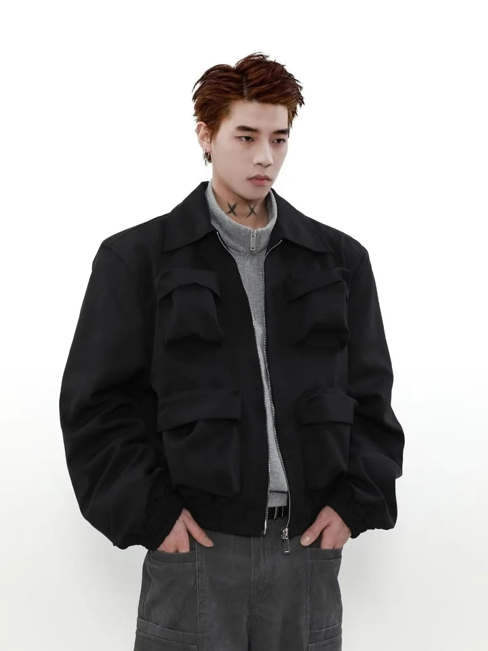 spring american pilot jacket mens street trend three dimensional multi pockets shoulder padded coats high street outwear unisex unique default style 3147