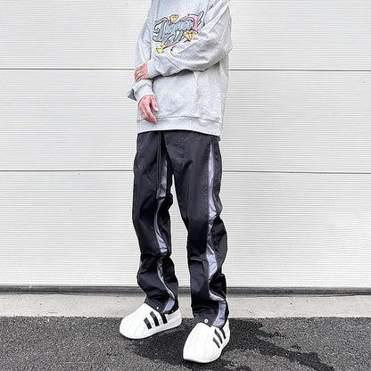 y2k functional double zipper nylon vibe casual track pants for men straight ropa hombre baggy cargos patchwork loose trousers military streetwear pants
