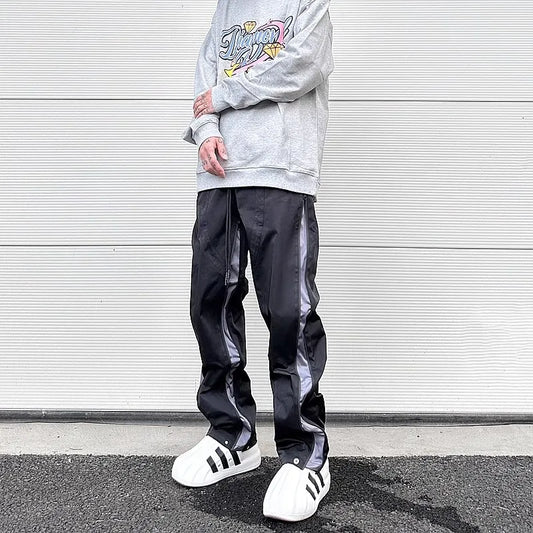 y2k functional double zipper nylon vibe casual track pants for men straight ropa hombre baggy cargos patchwork loose trousers military streetwear pants