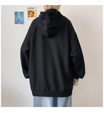 Retro knitted sweatshirt men's Japanese fashion brand ins spring and autumn hooded jacket Hong Kong style outer wear y2k top emo Street King Limited