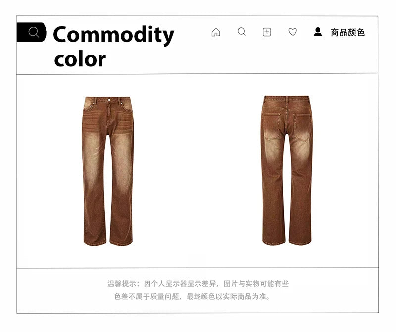 Brown Baggy Jeans Men Fashion Retro Casual Straight Jeans Men Streetwear Korean Hip Hop Denim Pants Mens Trousers S-2XL Street King Limited