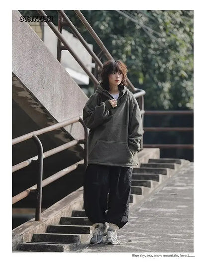 Men Women Winter Fleece Hoodies Korean Style Half Zipper Harajuku Hip Hop Hooded Sweatshirt Street Oversized Couple Pullovers Street King Limited