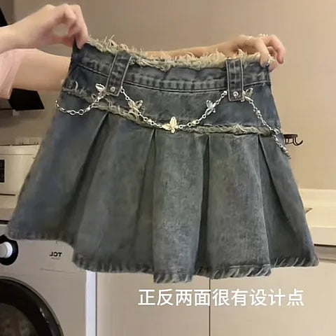 Summer gentle outfit 2023 new Korean version short sleeved shirt plaid suspender denim short skirt womens two peice skirt sets Street King Limited