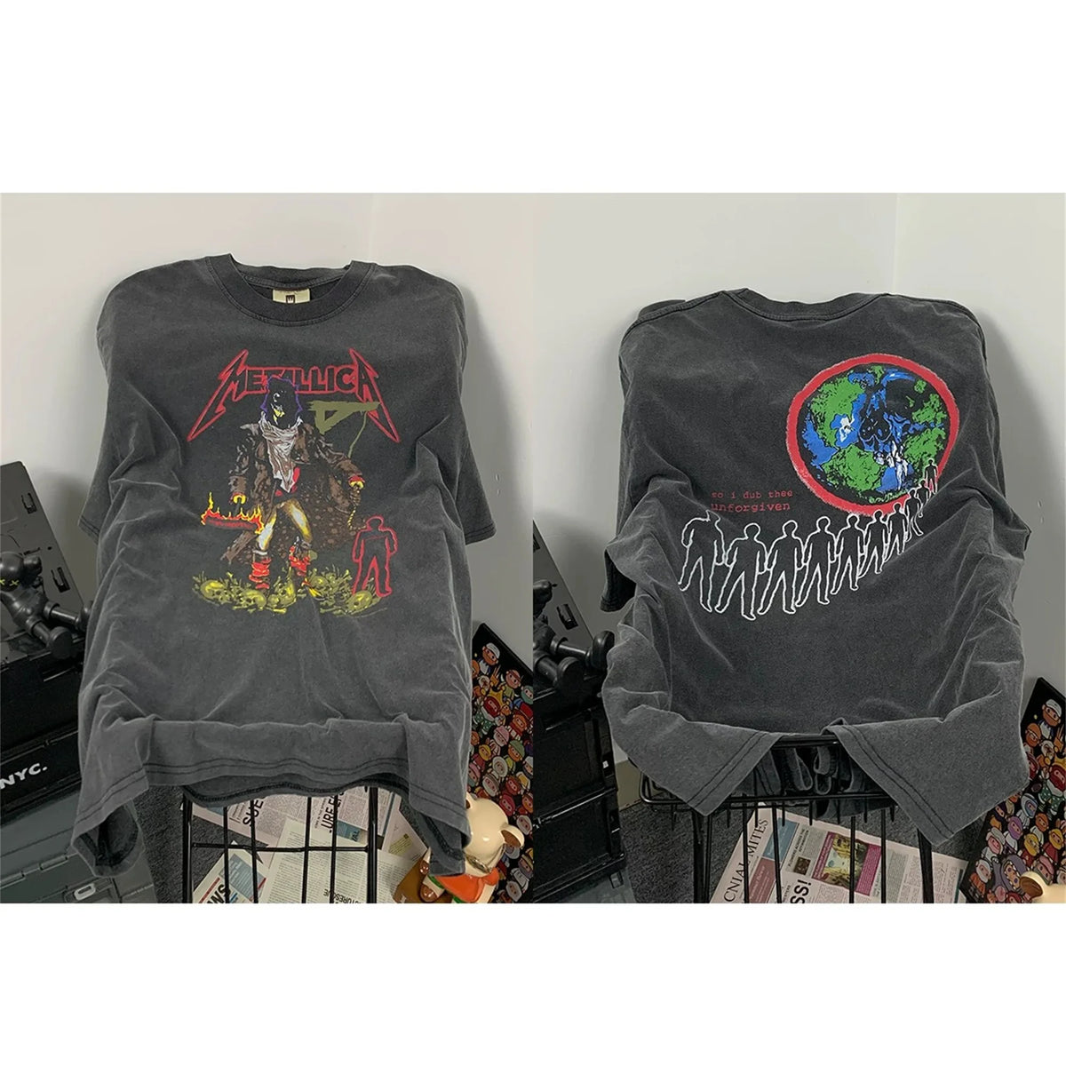 Retro Vintage Metal Rock Band T-Shirt Portrait High-Street Washed Distressed Cotton Tops T-Shirt For Summer Street King Limited
