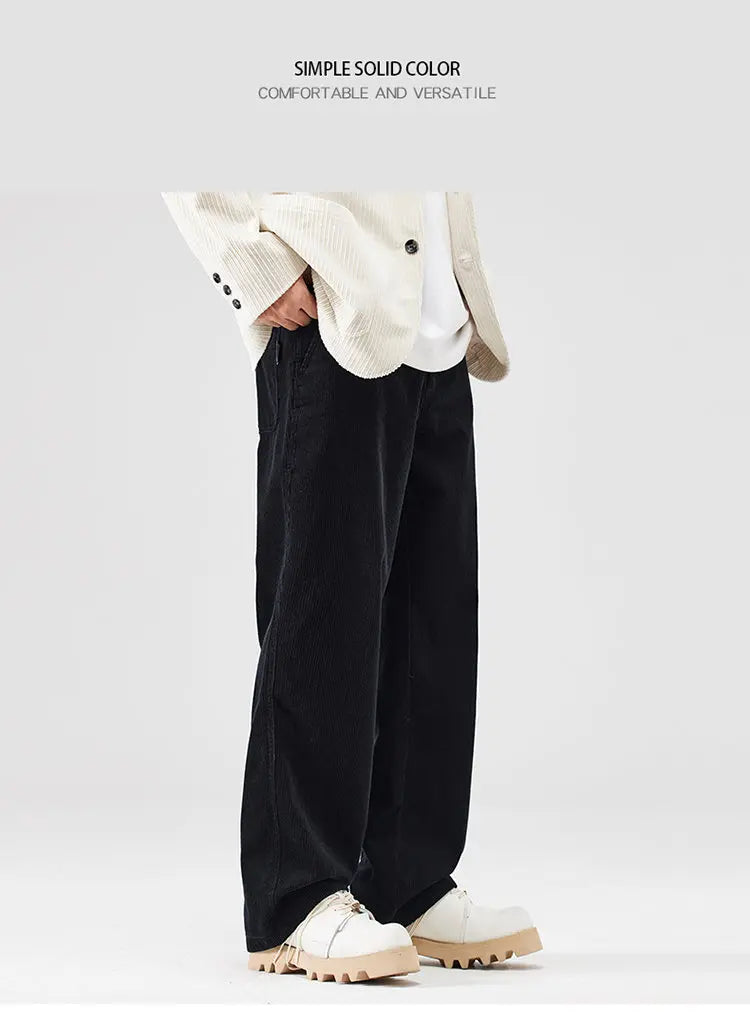 corduroy pants mens fashion loose casual straight large size wide leg baggy trousers office man commuter business corduroy pant unique default style 2064